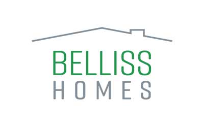 Logo featuring the text "Belliss Homes" in green and gray beneath a simple roofline illustration, capturing the essence of Suncadia's scenic charm.