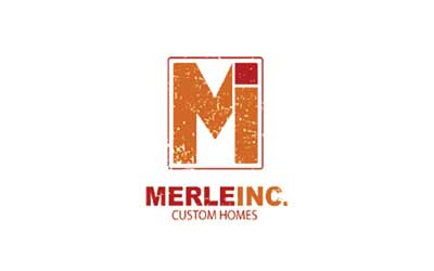 Logo for Merle Inc. Custom Homes featuring a stylized “M” in a textured orange gradient, reminiscent of the vibrant hues seen at Suncadia Resort in Washington.