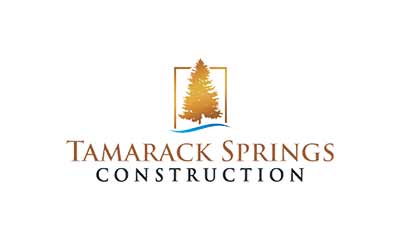 Logo for Tamarack Springs Construction featuring a pine tree within a square, capturing the essence of Suncadia homes and the natural beauty found near Cle Elum restaurants.