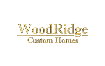 Logo with the text "WoodRidge Custom Homes" in gold lettering on a plain background, perfect for those seeking luxury at Suncadia Resort.