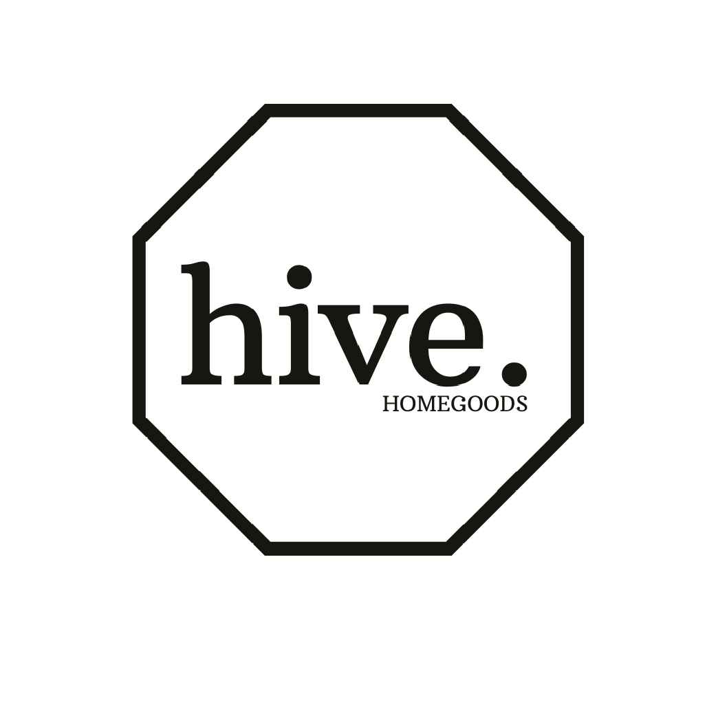 Black octagon outline with the word "hive." in bold lowercase letters and "HOMEGOODS" in smaller uppercase letters inside the shape.